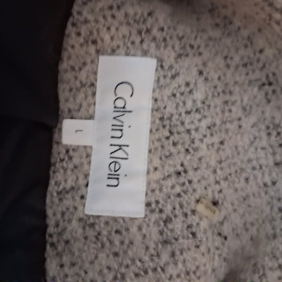 Calvin Klein Grey Asymmetrical Moto Coat with Leather Trim - Size L - Picture 6 of 6